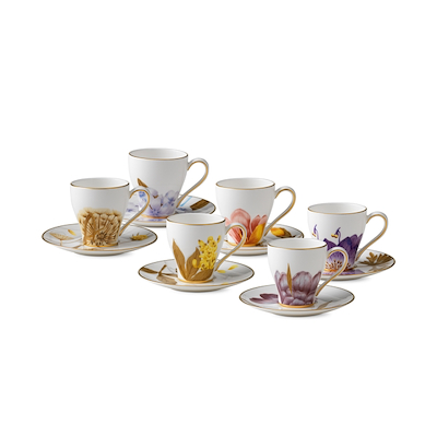 Royal Copenhagen Flora Espressokop & Underkop 6 stk. 10 cl.