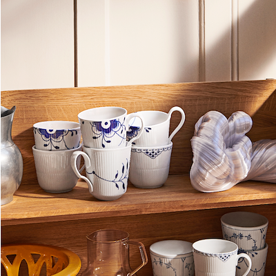 Royal Copenhagen Blå Mega Riflet krus 28 cl 2 stk.