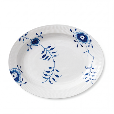 Royal Copenhagen Blå Mega Riflet fad oval 36,5 cm