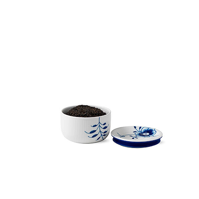 Royal Copenhagen Blå Mega Riflet opbevaringskrukke lille