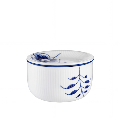 Royal Copenhagen Blå Mega Riflet opbevaringskrukke 33 cl H 7 cm