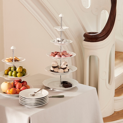 Royal Copenhagen Hvid Riflet étagère med 5 lag