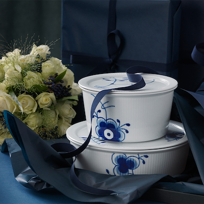 Royal Copenhagen Blå Mega Riflet skål med låg 100 cl