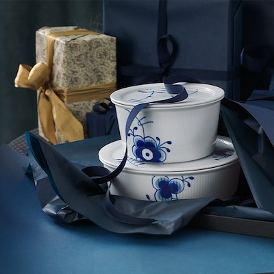 Royal Copenhagen Blå Mega Riflet skål med låg 100 cl