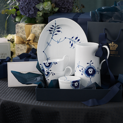 Royal Copenhagen Blå Mega Riflet højhankskop 33 cl