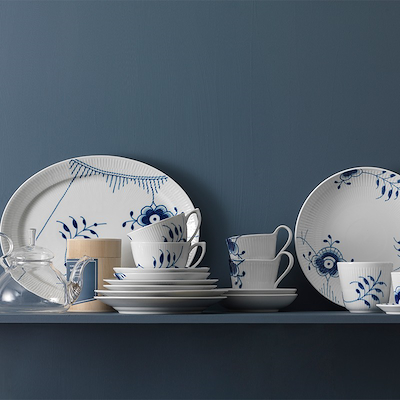 Royal Copenhagen Blå Mega Riflet fad 35 cm