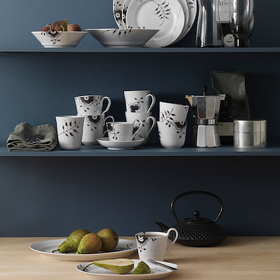 Royal Copenhagen Sort Mega Riflet oval tallerken sort 33 cm