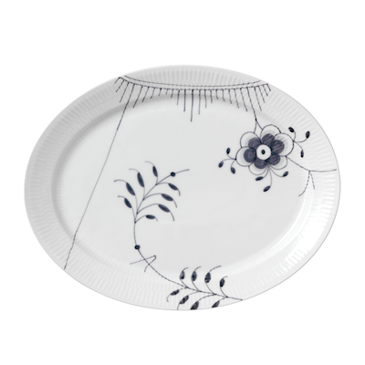 Royal Copenhagen Sort Mega Riflet oval tallerken sort 33 cm