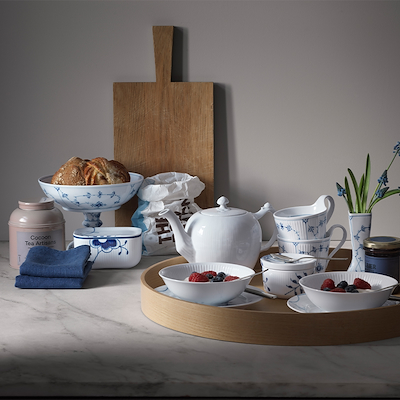 Royal Copenhagen blå Mega Riflet smørkrukke blå