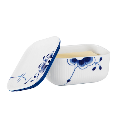 Royal Copenhagen blå Mega Riflet smørkrukke blå