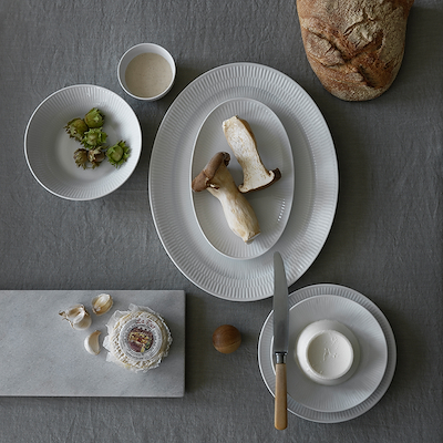 Royal Copenhagen hvid Riflet dyb tallerken 17 cm