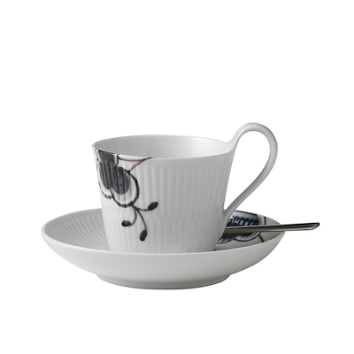 Royal Copenhagen Sort Mega Riflet kop & underkop 24 cl