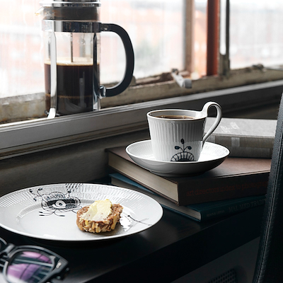 Royal Copenhagen Sort Mega Riflet kop & underkop 24 cl