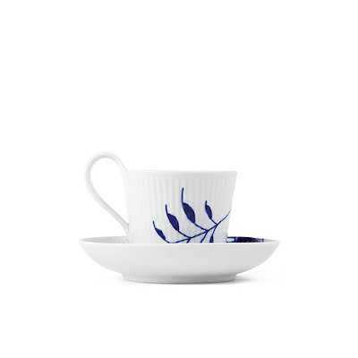 Royal Copenhagen Blå Mega Riflet højhankskop & underkop 25 cl
