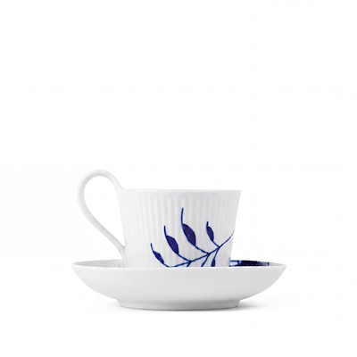 Royal Copenhagen Blå Mega Riflet højhankskop og underkop 25 cl