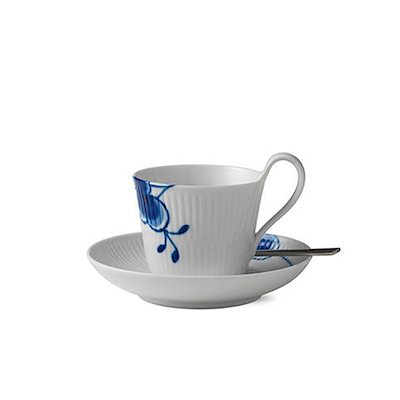 Royal Copenhagen Blå Mega Riflet højhankskop & underkop 25 cl