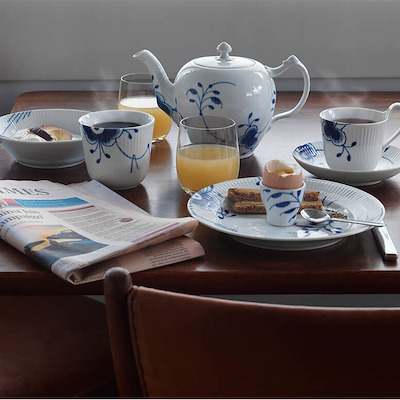 Royal Copenhagen Blå Mega Riflet højhankskop & underkop 25 cl