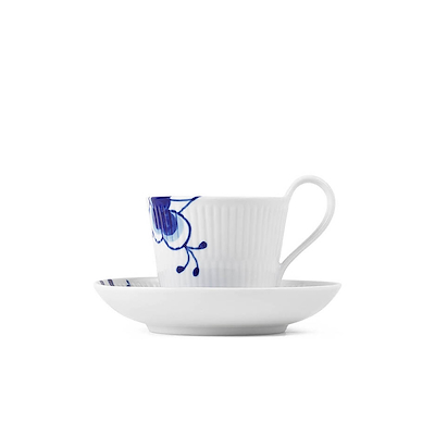 Royal Copenhagen Blå Mega Riflet højhankskop & underkop 25 cl