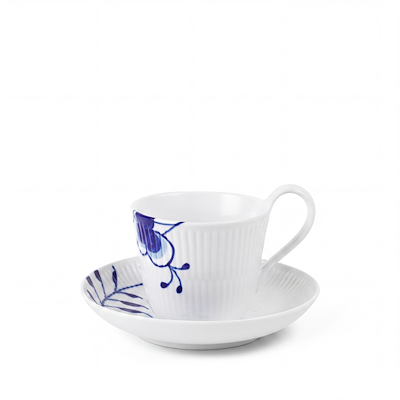 Royal Copenhagen Blå Mega Riflet højhankskop og underkop 25 cl