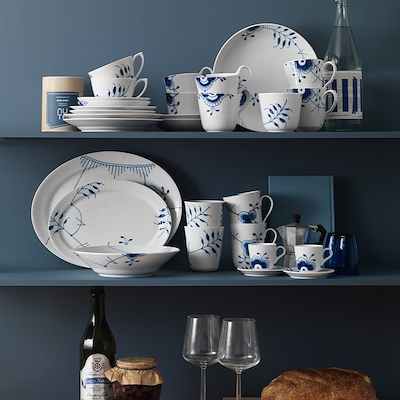 Royal Copenhagen Blå Mega Riflet oval tallerken 28 cm