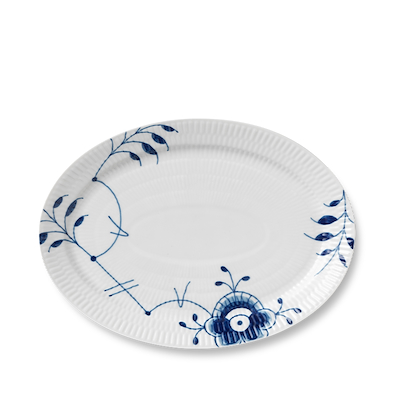 Royal Copenhagen Blå Mega Riflet oval tallerken 28 cm