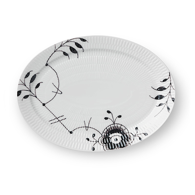 Royal Copenhagen Sort Mega Riflet oval tallerken sort 28 cm