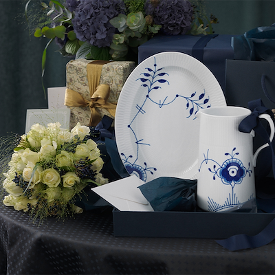 Royal Copenhagen Blå Mega Riflet ovalt fad 30 cm