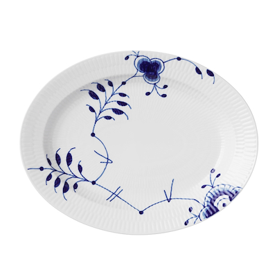 Royal Copenhagen Blå Mega Riflet ovalt fad 30 cm