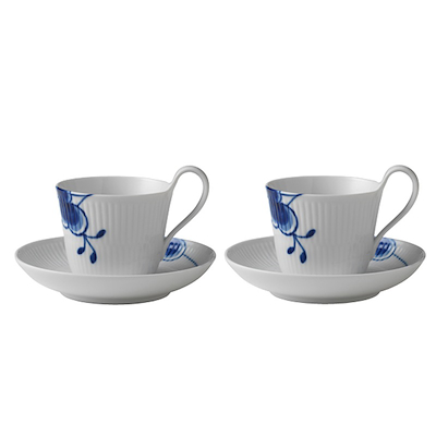 Royal Copenhagen Blå Mega Riflet højhankskop med underkop 25 cl 2 stk.