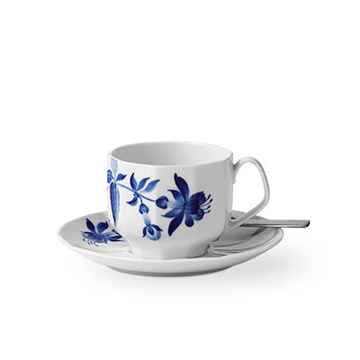 Royal Copenhagen Blomst tekop med underkop blå 22 cl