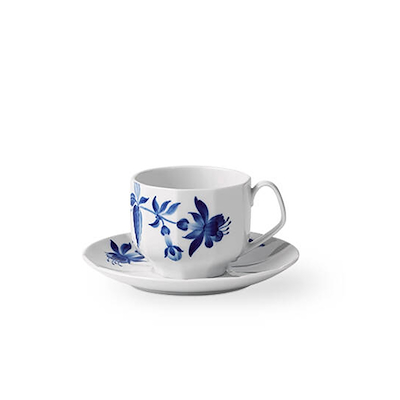 Royal Copenhagen Blomst tekop med underkop blå 22 cl