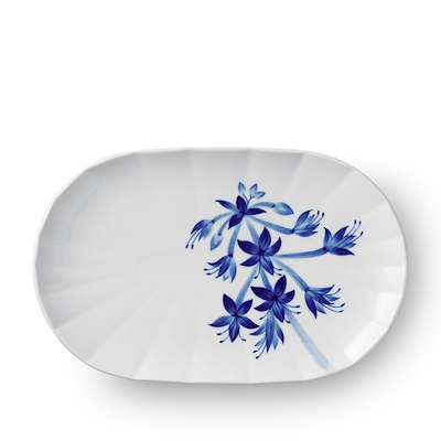 Royal Copenhagen Blomst ovalt fad Hosta blå