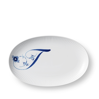 Royal Copenhagen Alfabet oval tallerken T blå 23 cm