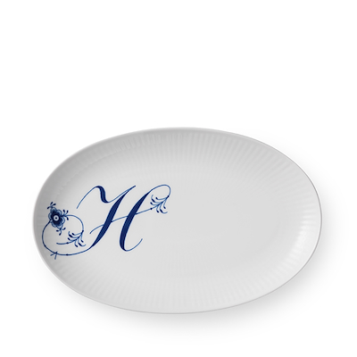 Royal Copenhagen Alfabet oval tallerken H blå 23 cm