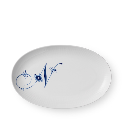 Royal Copenhagen Alfabet oval tallerken N blå 23 cm