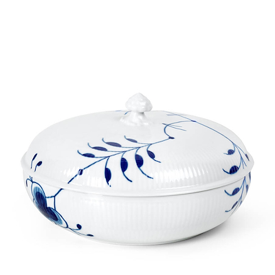 Royal Copenhagen Blå Mega Riflet skål med låg 130 cl