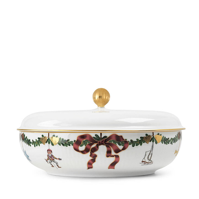 Royal Copenhagen Stjerne Riflet Jul skål multifarvet Ø 21 cm med låg