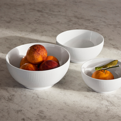 Royal Copenhagen Hvid Riflet Skålsæt 3 stk.