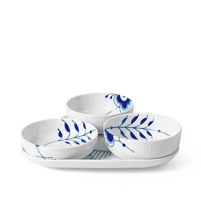 Royal Copenhagen Blå Mega Riflet serveringssæt 4 dele