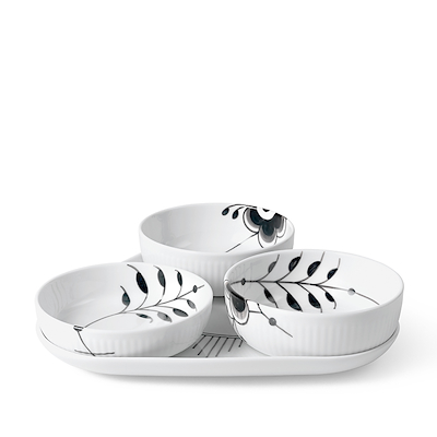 Royal Copenhagen Sort Mega Riflet serveringssæt 4 dele