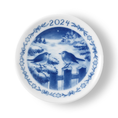 Royal Copenhagen juleplakette 2024 fugle i sne