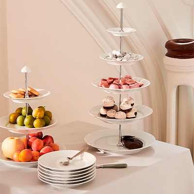 Royal Copenhagen Hvid Riflet étagère med 3 lag