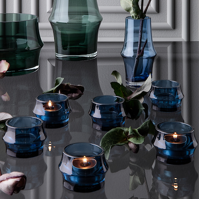 Holmegaard fyrfadsstage mørk blå 2 stk.