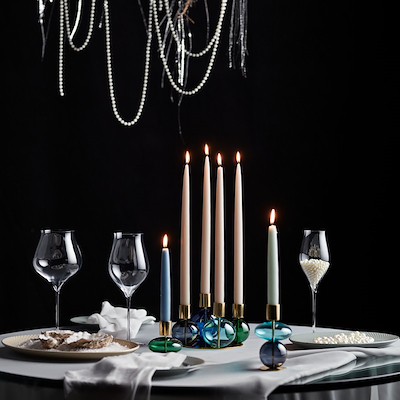 Holmegaard Bubble lysestage blå H 14 cm