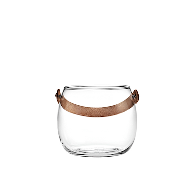 Holmegaard DWL glaskrukke med kernelæderhank klar Ø15,5 cm