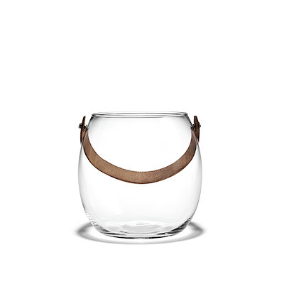 Holmegaard DWL glaskrukke med kernelæderhank klar Ø17 cm