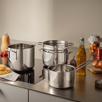 Eva Trio Recycled Stainless Steel grydesæt inklusiv pastaindsats 4 dele