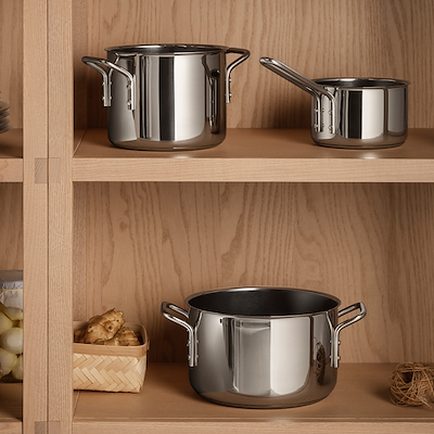 Eva Trio Recycled Stainless Steel grydesæt stål 1,1 + 2,2 + 3,6 liter keramisk Slip-Let® belægning