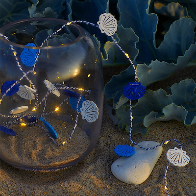 Sirius Selma lyskæde med muslinger blå 10 led