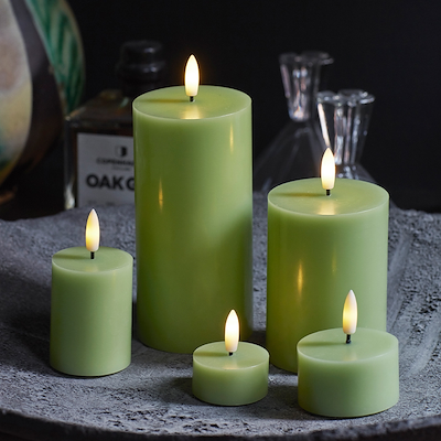 Sirius Sille LED-bloklys pastelgrøn Ø7,5 H10 cm